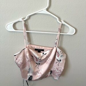 Pink Crane Print Crop Top
